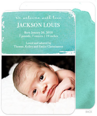 Green Big Swash Photo Birth Announcements